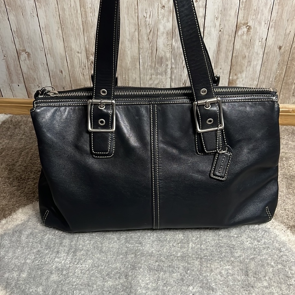 𝅺Coach Hamilton Black Leather Shoulder Tote Purse